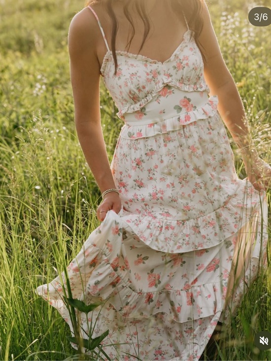 Altar'd State Dresses & Skirts - Altar'd State Cream Maxi Dress with Pink Floral Print